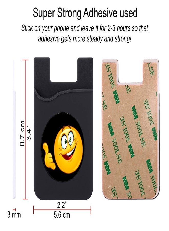 Plan To Gift Set of 3 Cell Phone Card Wallet, Silicone Phone Card Id Cash Wallet with 3M Adhesive Stick-on Call me Smily Printed Designer Mobile Wallet for Your Phone & Tablet - Image 2